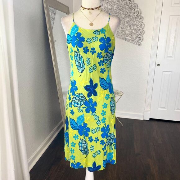 Expressions Dresses & Skirts - Early 2000's Y2K Lime Green Blue Hawaii Flower Mini Dress S